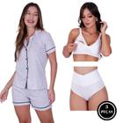 Combo amamentação pós parto pijama brenda + sutiã amamentação liso + calcinha thamires