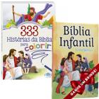 Combo Bíblia Infantil Letra Grande Capa Dura Almofadada + Livro 333 Histórias da Bíblia para Colorir Ilustrada - Igreja Cristã Amigo Evangélico
