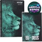 Combo Bíblia Sagrada Letra Hipergigante Capa Semi-Flexível Leão Azul + Devocional Eu e Deus Leão Azul Livro de Oração - Igreja Cristã Amigo Evangélico