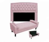 Combo Cabeceira Geovana e Calçadeira Fênix Para Quarto Casal 140cm Corano Rosa Bebe - DL Decor