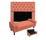 Combo Cabeceira Mirage + Recamier Baú Fenix King 195 cm Suede Coral - DL DECOR