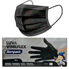 Combo Cirurgico Mascara Descartável Preta+luva Vinil Preta M - Bompack + mundial fênix