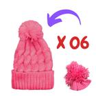 Combo com 06 Touca de Frio com Pompom Cor Rosa Confortável