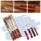 Combo Conjunto Kit Jogo de 4 unidades Facas para Churrasco Carne Legumes Cozinha Pão Sushi Tramontina Madeira Polywood Afiável Não Enferruja Facil de Limpar Moderno Tradicional Elegante com Suporte