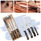 Combo Conjunto Kit Jogo de 4 unidades Facas para Churrasco Carne Legumes Cozinha Pão Sushi Tramontina Madeira Polywood Afiável Não Enferruja Facil de Limpar Moderno Tradicional Elegante com Suporte