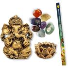 Combo Estátua de Ganesha + Castiçal + 7 Pedras dos chakras + Incenso Abre Caminho - A