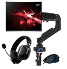 Combo Gamer 3 em 1 Periféricos Suporte Braço Articulado Monitor c/ USB 3.0 Headset Fone sem Fio Bluetooth Mouse 6 Botões 4800 dpi Led RGB6