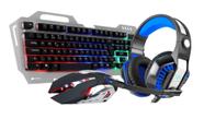 Combo Gamer Teclado Semi Mecanico, Mouse Optico e Fone de Ouvido Headset Led RGB Rainbow