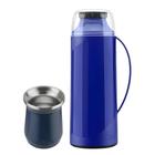 Combo Garrafa Térmica Firenze Pampeira 1L + Cuia Térmica 250ml Azul Invicta