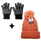 Combo Inverno Frio Touca Pompom Tricô E Luva Antiderrapante