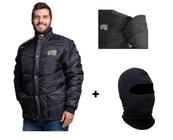 Combo Jaqueta Frio Inverno Tradicional Original Cr Califórnia Racing Preta Manga Removível + Touca Capuz Ninja