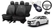 Combo Luxo: Capas de Couro para Bancos Peugeot 208 2021-2024 + Capa de Volante + Chaveiro