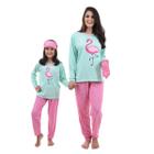 Combo Mãe e Filha Pijama Longo Inverno Estampa Flamingo