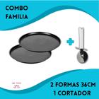 Combo Para Pizzas 2 Pçs Forma Redonda + Cortador Lâmina Inox