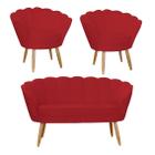 Combo Pétala Namoradeira e 2 Poltronas Decorativa Estofada Suede Vermelho - DL Decor