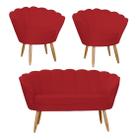 Combo Pétala Namoradeira e 2 Poltronas Decorativa Estofada Suede Vermelho - LM DECOR