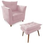 Combo Poltrona Decorativa Isis Mais Puff Opalla Suede Rosa - DS Estofados - Estopar