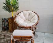 Combo Poltrona Decorativa + Jarro de bambu completo + puff confortável Tecido Impermeável cadeira fibra sintética Área Piscina jardim