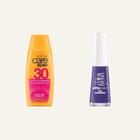 Combo protetor solar 30 fps e esmalte roxo apaixonante