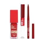 Combo QDB Pod Delas: Balm Tint Jelly Vermelho ao Vivo 6,5ml + Batom Duo Vermelho se Inscreve 8ml + Lapiseira Labial Vermelho Link na Bio 300mg