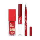 Combo QDB Pod Delas: Caneta Delineadora Preto 1,2ml + Balm Tint Jelly Vermelho ao Vivo 6,5ml + Batom Duo Gloss Vermelho se Inscreve 8ml