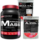 Combo Suplementos Amazing Mass, Albumina e BCAA - Morango