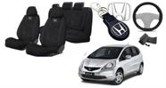 Combo Tecido Personalizado Capas Assentos Estofado Honda Fit 03-08 + Volante + Chaveiro