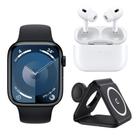 Combo Trio Smartwatch Series 9 49mm Preto + Fone 2ª Geração + Base Carregamento Indução - Use103