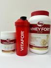 Combo Whey Protein 3W Fort Pote de 900g Sabor Banana e Creatina (Creatine)de 300g - Vitafor