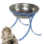Comedouro Alto Pet Ferro e Inox para Gatos Ração Agua Azul