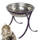 Comedouro Alto Pet Ferro e Inox para Gatos Ração Agua Roxo