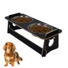 Comedouro Bebedouro Cachorro Elevado Pet Duplo Tigela Ração Inox Saudável Preto