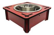 Comedouro Bebedouro Cachorro Gato MDF Vermelho Tigela Inox 480ml 6cm