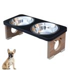 Comedouro Cachorro Pet MDF Elevado Duplo Colors Preto - Inox