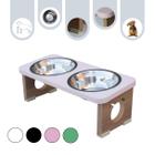 Comedouro Cachorro Pet MDF Elevado Duplo Colors Rose - Inox