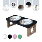 Comedouro Elevado Gato Duplo Pet MDF Colors - Inox - Preto