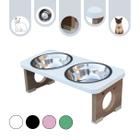 Comedouro Gato Pet MDF Elevado Duplo Colors Branco - Inox