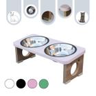 Comedouro Gato Pet MDF Elevado Duplo Colors Rose - Inox