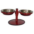 Comedouro Pequeno Duplo Inox Altura Regulável Cães e Gatos PetGang Vermelho