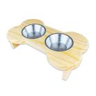 Comedouro Pet Bebedouro Madeira Cachorro Elevado 2 Pote Inox