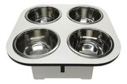 Comedouro Quadruplo Cachorro Gato Mdf Tigelas Inox Branco