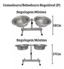 Comedouro Regulável Duplo Pequeno Elevado Ajustável Alumínio