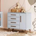 Comoda 4 gavetas 1 porta Infantil Pés Palito Cinza Qmovi