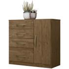 Comoda 4 Gavetas E 1 Porta 7073 Castanho Wood Off White Moval