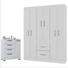 Cômoda 868 4 Gavetas e 1 Porta com Guarda Roupa Casal Milão 6 Portas Branco Brilho - Poquema - Poquema Industria