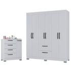 Cômoda 868 4 Gavetas e 1 Porta com Guarda Roupa Casal Tóquio 6 Portas Branco Brilho - Poquema - Poquema Industria