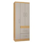 Cômoda 868 4 Gavetas E 1 Porta Com Guarda Roupa Solteiro Milão 3 Portas Damasco Off White - Poquema