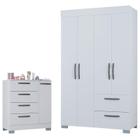 Cômoda 868 4 Gavetas e 1 Porta com Guarda Roupa Solteiro Tóquio 4 Portas Branco Brilho - Poquema - Poquema Industria