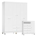 Cômoda e Guarda Roupa 6 Portas Ternura Baby Branco Brilho Incorplac