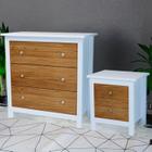 Cômoda e Mesa de Cabeceira Amélia Parpinelli Branco/Pinus Cera